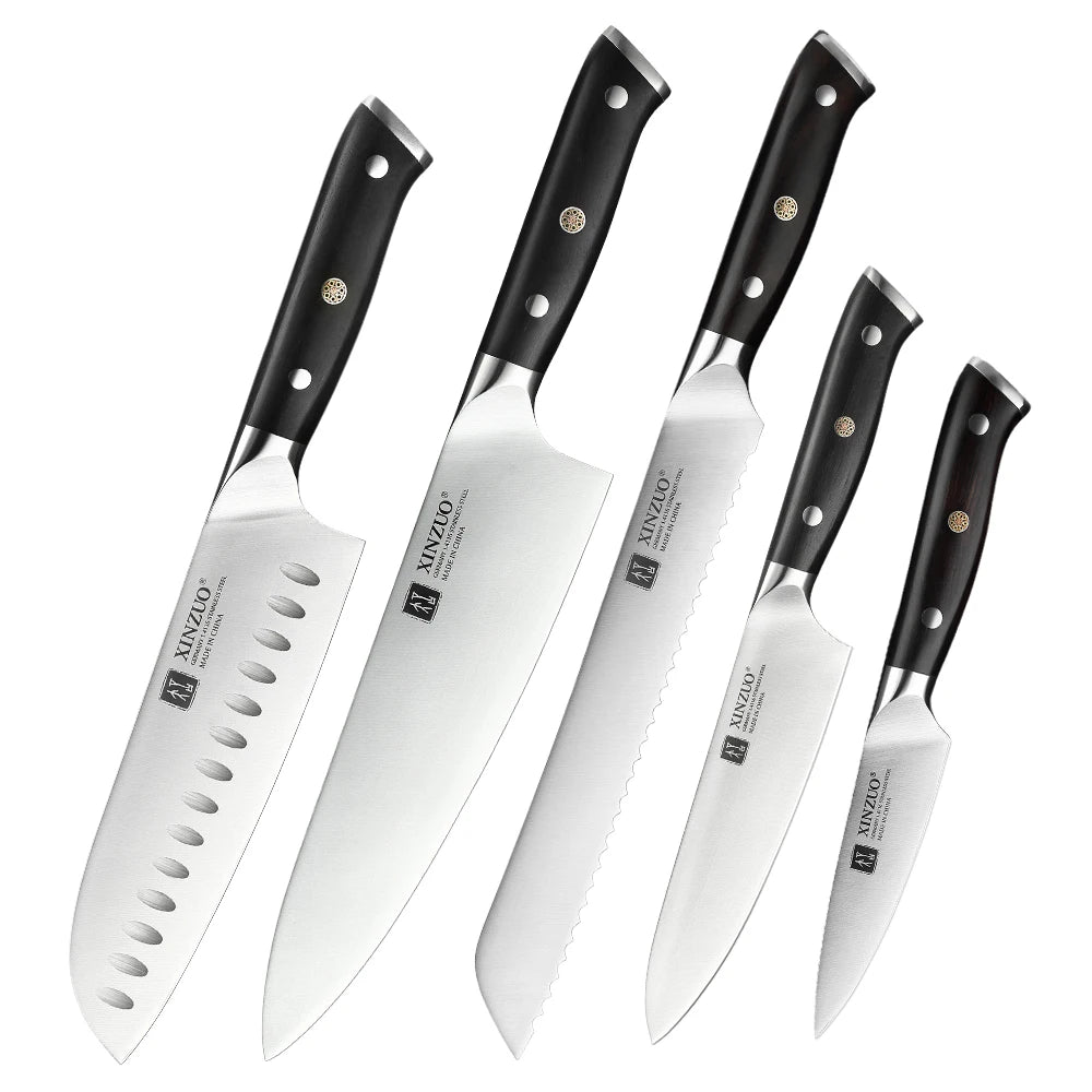 XINZUO Yu 8-Piece Knife Set | 1.4116 Steel & Ebony Handle Kitchen Knife Set Axl 5pcs Knife Set