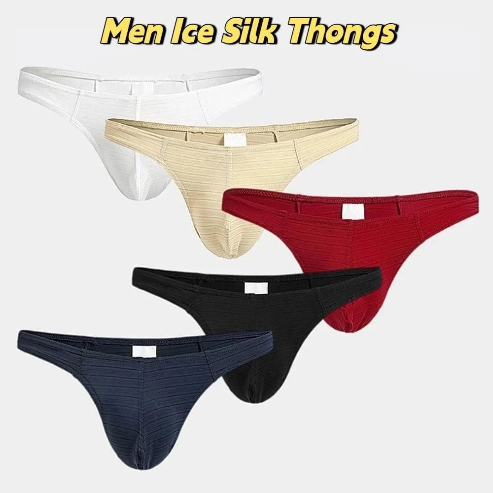 Men's Ice Silk Thongs – Breathable Low Waist Nylon Briefs Men's Thong Underwear Axl