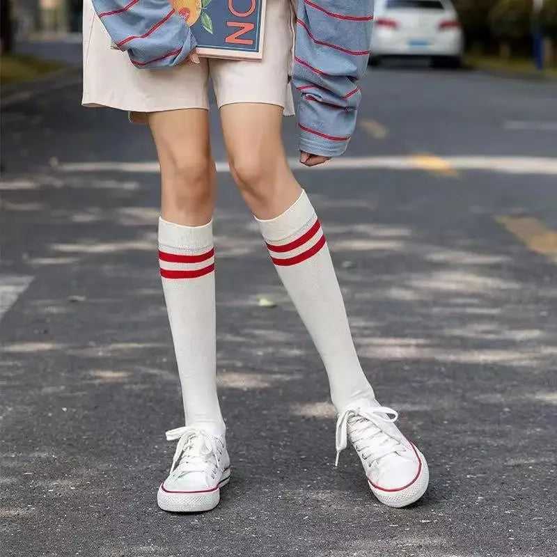 Women's Striped Cotton Calf Socks – JK College Style Pile Socks Cotton Calf Socks Axl