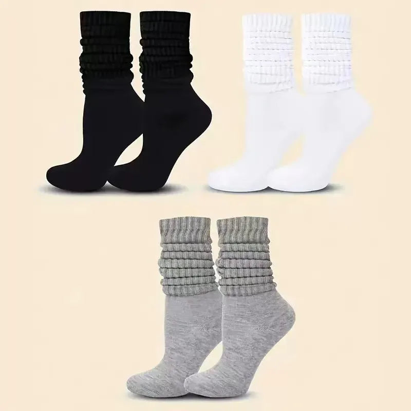 3 Pairs Women's Pleated Bubble Socks – Lolita Mid-Length Fashion Socks Axl