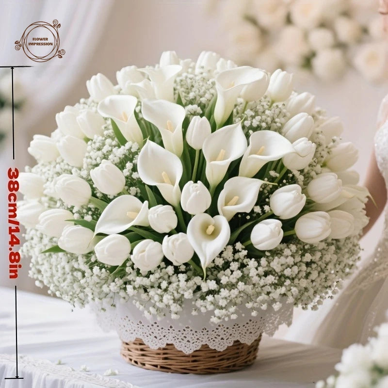40-Piece Artificial Flower Bouquet – Gypsophila, Tulip & Lily Artificial Flower Bouquet Axl