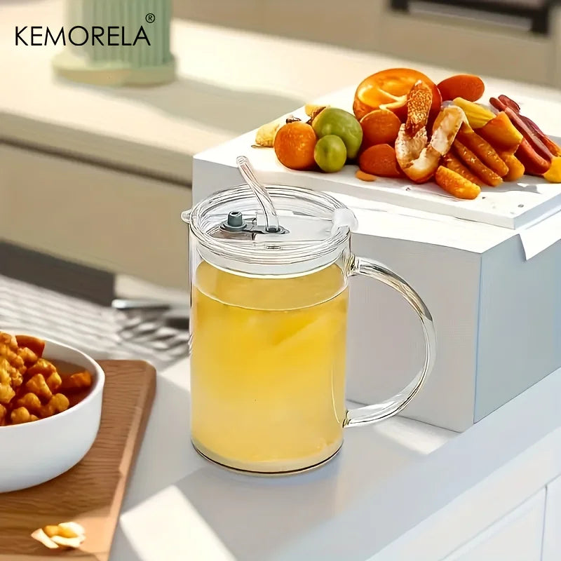 1000ml Glass Mug with Lid & Straw – Milk, Tea & Coffee Cup Glass Mug Axl
