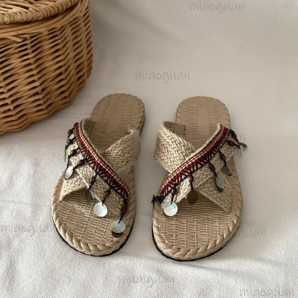Women's Bohemian Braided Beach Slides – Summer Slippers Beach Slide Slippers Axl