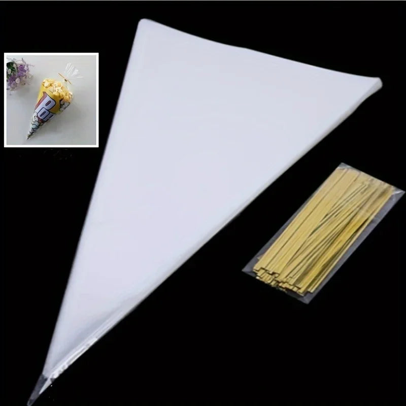 100 Clear Treat Bags with Gold Twist Ties – Party Candy Bags Party Favor Bags Axl