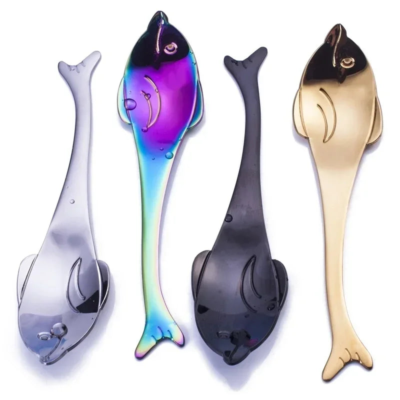 Fish-Shaped Stainless Steel Spoon – Cute Marine Coffee Spoon Novelty Dessert Spoon Axl B-Pufferfish Silver