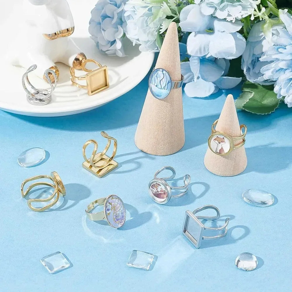 24Pcs Adjustable Ring Blanks & Bezel Tray DIY Jewelry Kit DIY Ring Making Kit Axl