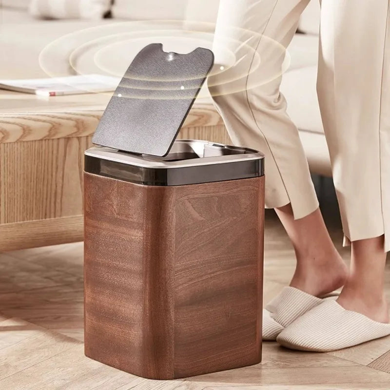 Automatic Sensor Wooden Trash Can – Smart 14L Bin with Lid Sensor Trash Can Axl