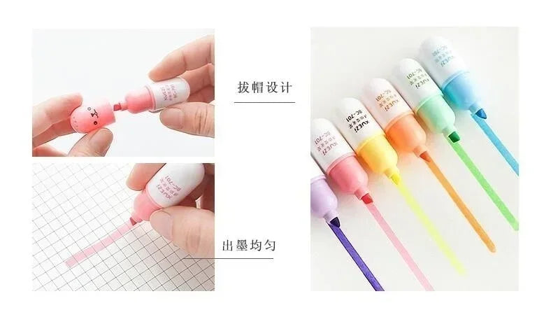 6-Pack Mini Pill Highlighter Pens – Cute Colored Markers for Kids Highlighter Pen Set Axl