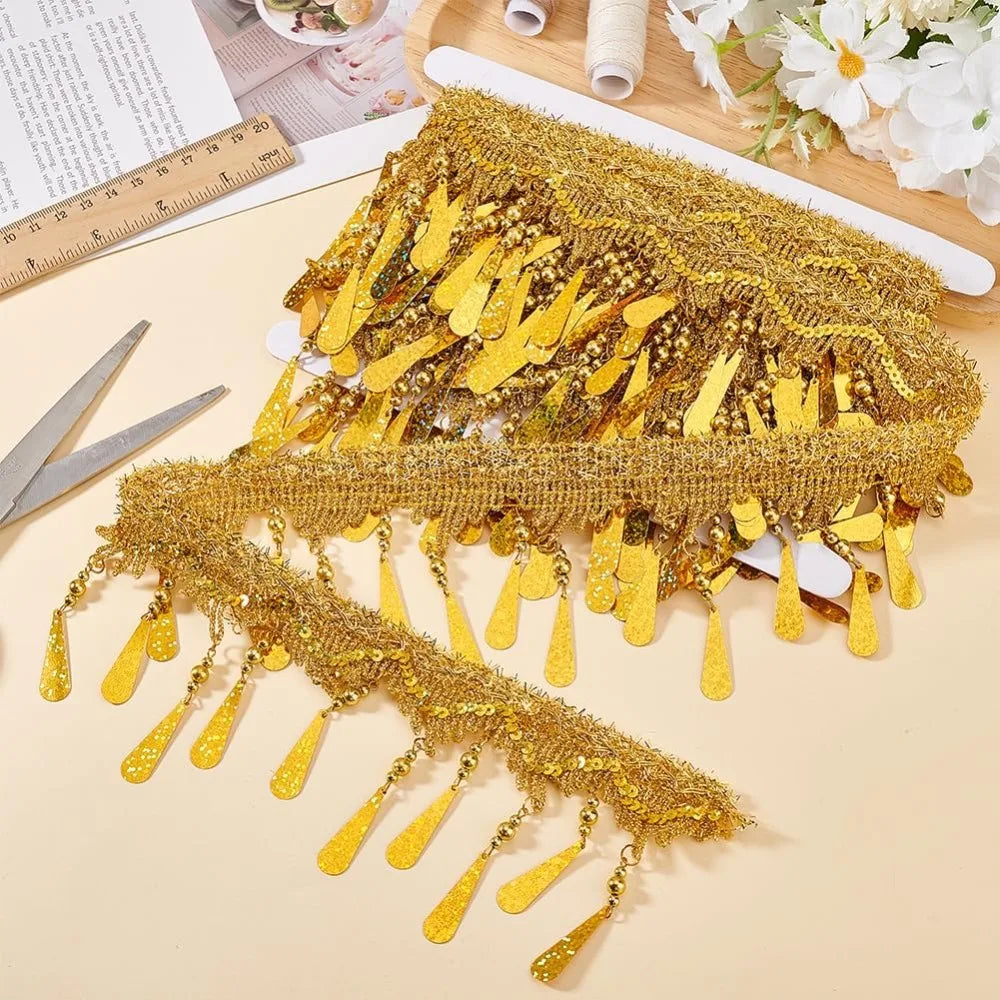 Polyester Tassel Glitter Lace Trim Bead Fringe Ribbon 4.6–5 Yds Tassel Fringe Trim Axl