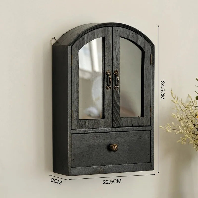Wall Mounted Wooden Storage Cabinet & Drawer Organizer Shelf Wall Storage Cabinet Axl Black