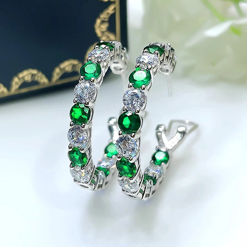 Huitan Cubic Zirconia Silver Hoop Earrings – Big Circle Women Hoop Earrings Axl E3213