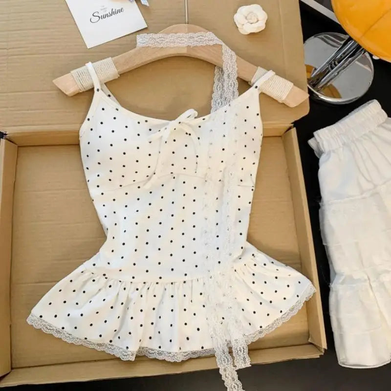 Women's Polka Dot Bandeau Cami Top – French Slim Fit Summer Bandeau Cami Top Axl One Size White