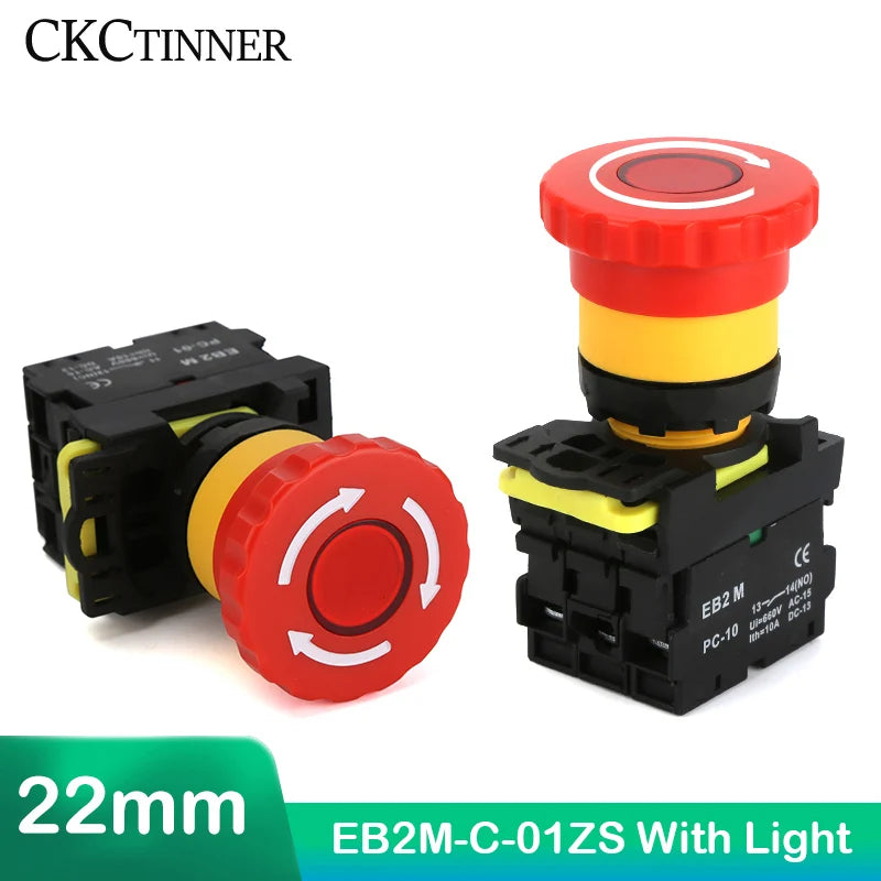 22mm Mushroom Cap Emergency Stop Rotary Switch 10A 660V Lamp Emergency Stop Switch Axl