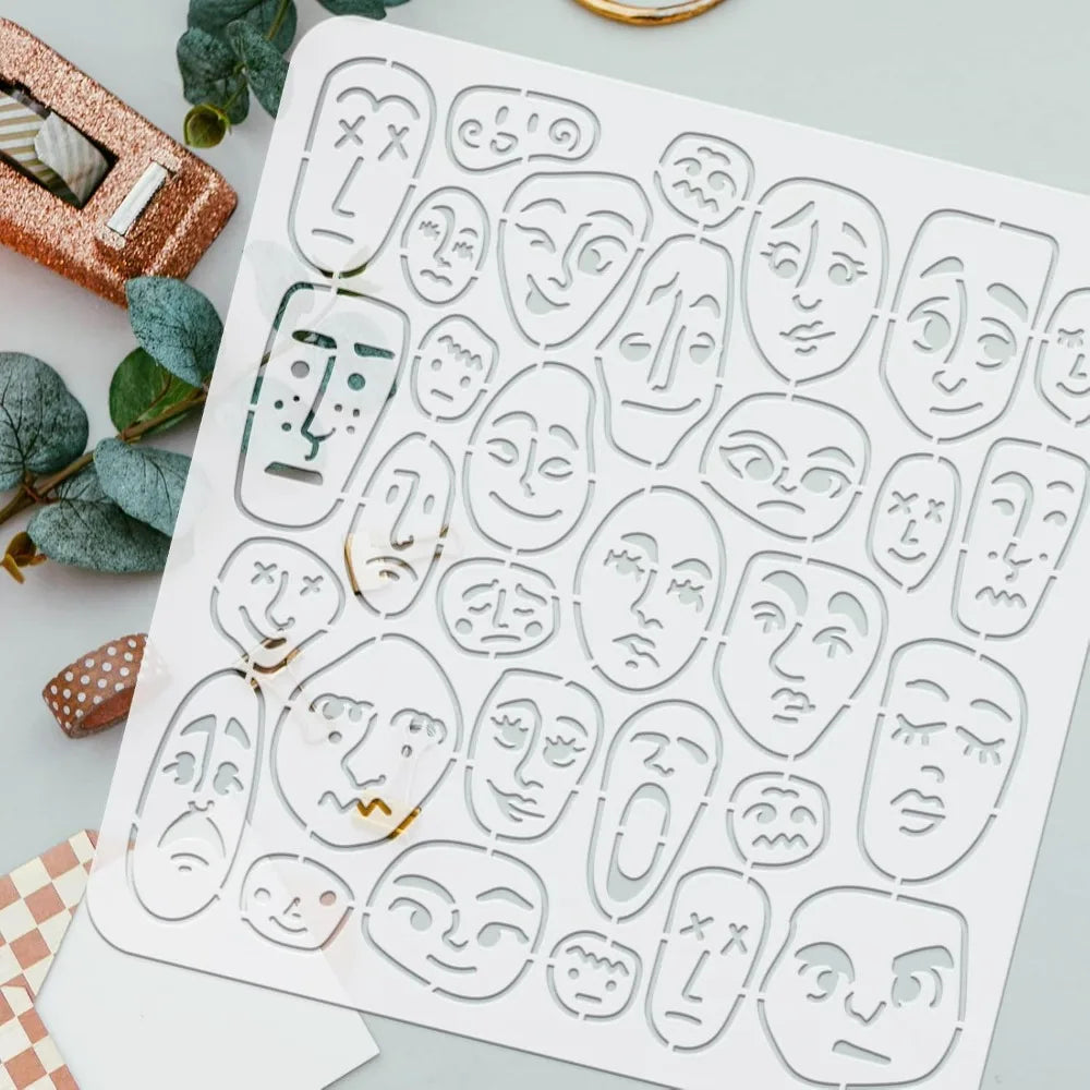 Boho Portrait Stencil 11.8" – Abstract Face Drawing Template Painting Stencil Axl