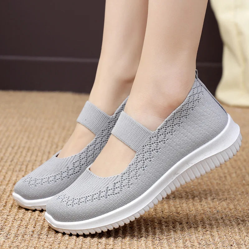 YBQJOO Women's Lightweight Breathable Casual Flat Sports Shoes Women's Flat Sneakers Axl 37 GRAY