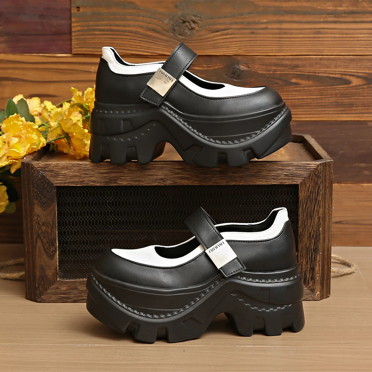 YEAE Women's Platform Sneakers – Plus Size Buckle Strap Shoes Platform Sneakers Axl black 42