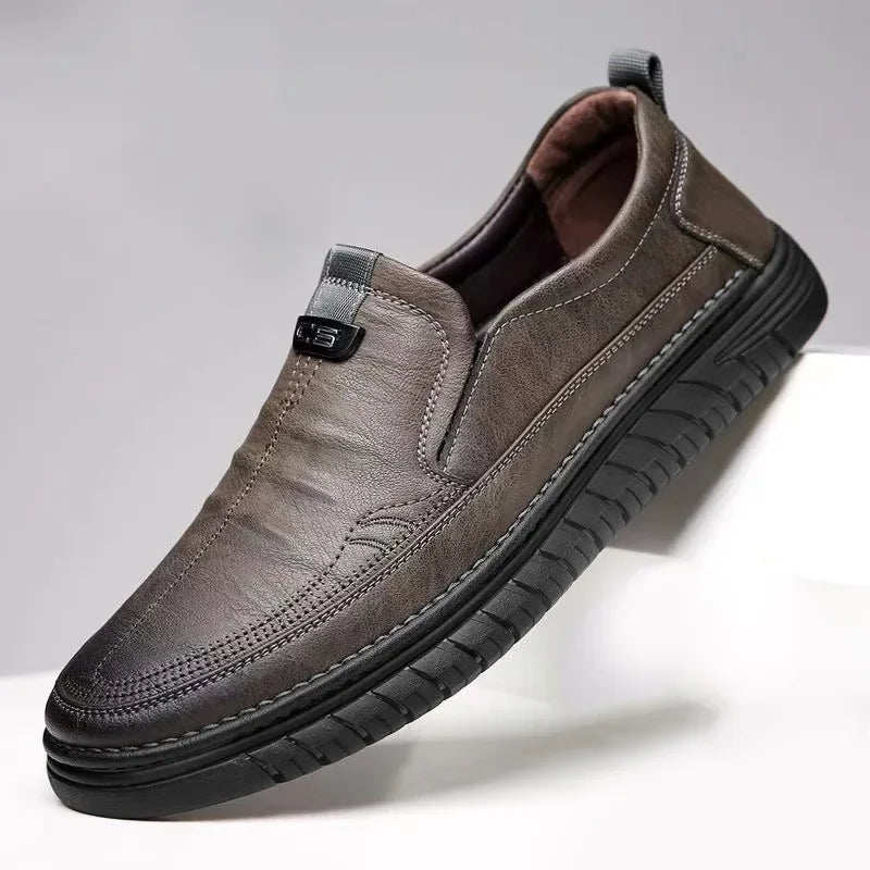 Men's Slip-On Leather Loafers – Lightweight Driving Shoes Men's Loafers Axl Khaki 38