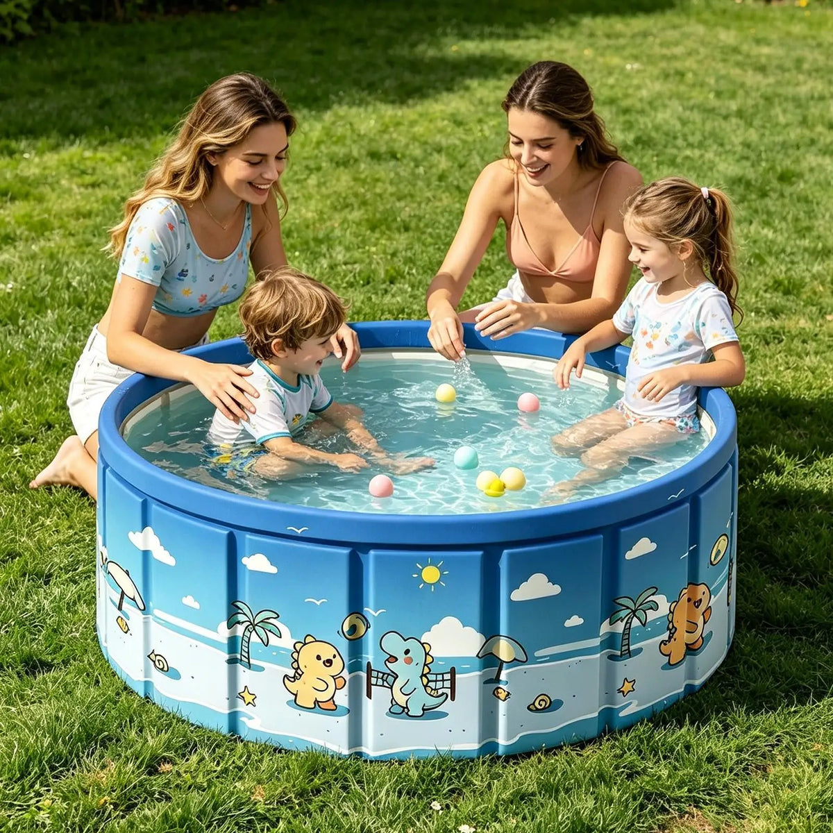Foldable Pool with Drain Pipe – Non-Inflatable Kids & Dog Pool Foldable Swimming Pool Axl