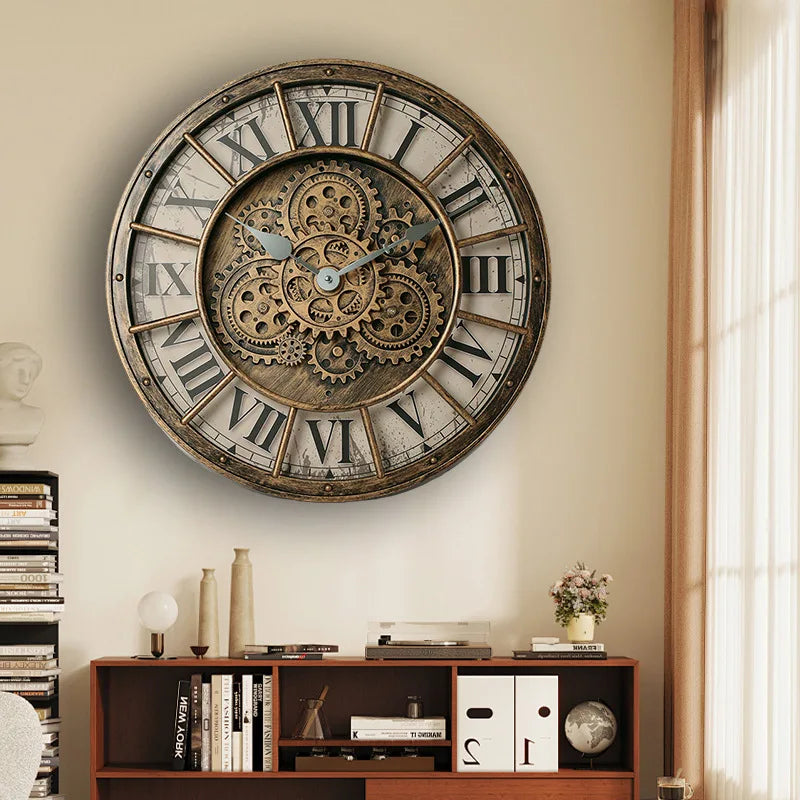Retro Industrial Gear Wall Clock – Large Silent Décor 45.5cm Decorative Wall Clock Axl Bronze Style