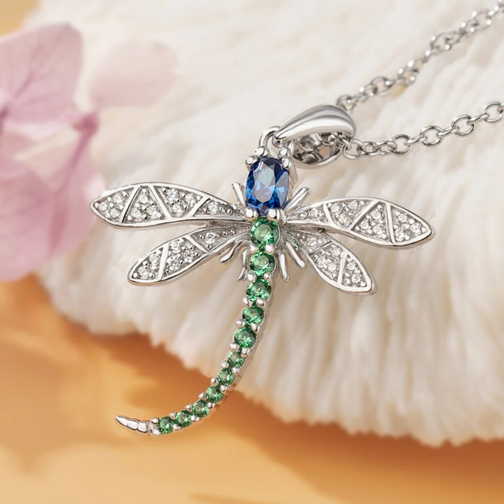 Huitan Colorful Dragonfly Pendant Necklace – CZ Stone Women Pendant Necklace Axl XL833 45cm