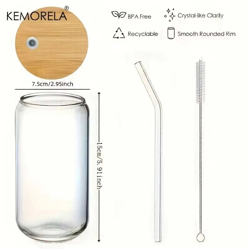 KEMORELA 500ml Glass Can Cups with Lids & Straws – Set of 2/4/6 Glass Drinkware Set Axl