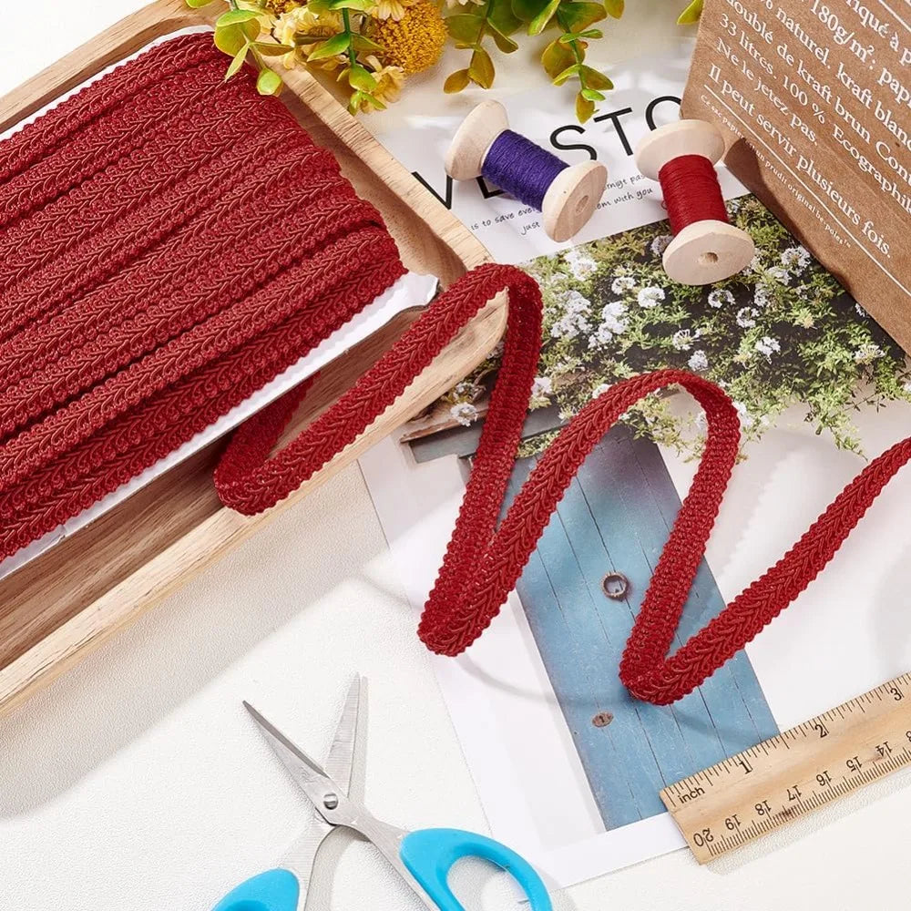 Dark Red Floral Centipede Lace Ribbon 12mm Polyester – 25m Lace Ribbon Trim Axl