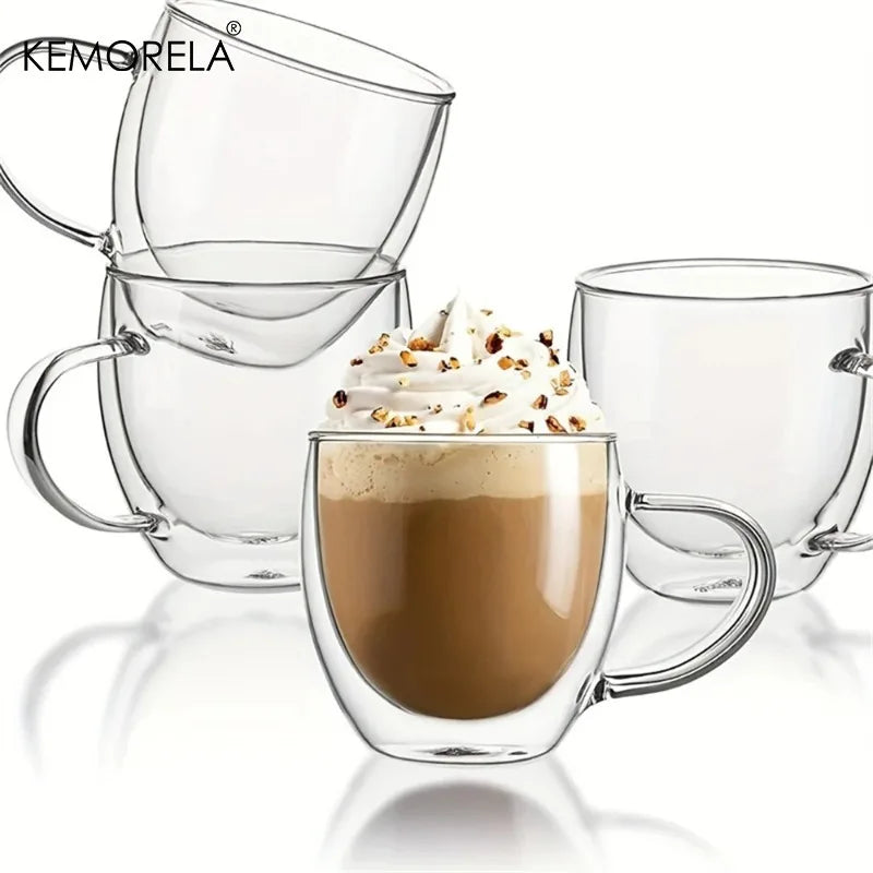 KEMORELA 250ml Double-Wall Borosilicate Glass Coffee Mugs Set Glass Coffee Mug Set Axl