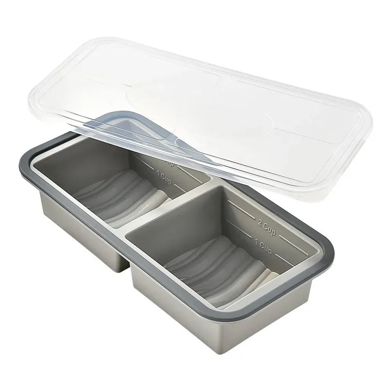KEMORELA Silicone Food Storage Container 2/3/4 Grid Airtight Food Storage Container Axl Grey Two Grids