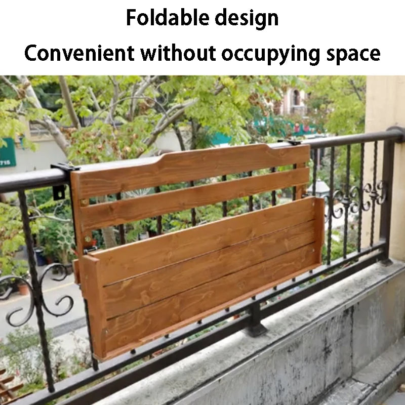 Foldable Balcony Railing Table & Flower Pot Rack – Wood Balcony Plant Stand Axl