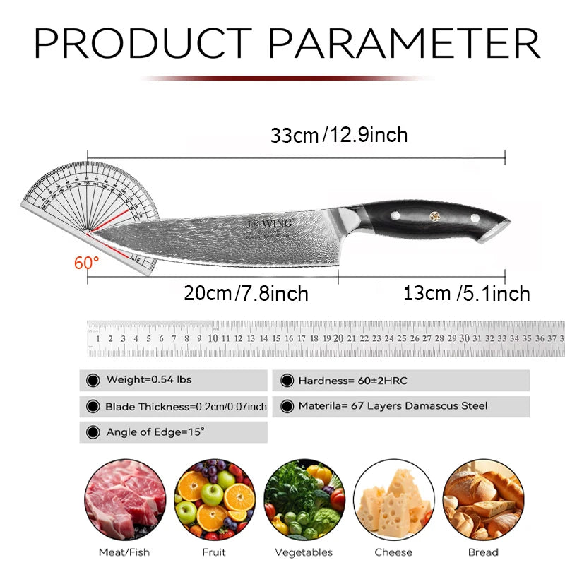 67-Layer Damascus VG10 Kitchen Knife with Gift Box Damascus Kitchen Knife Axl