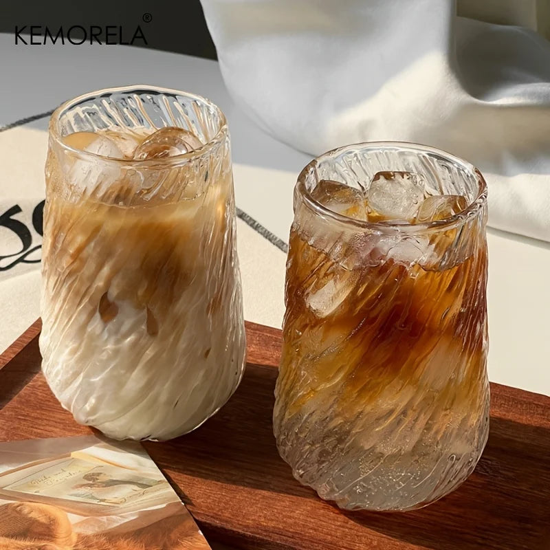 KEMORELA Glass Coffee Cups 4/6Pcs – Rotating Stripe Drinkware Glass Drinkware Set Axl