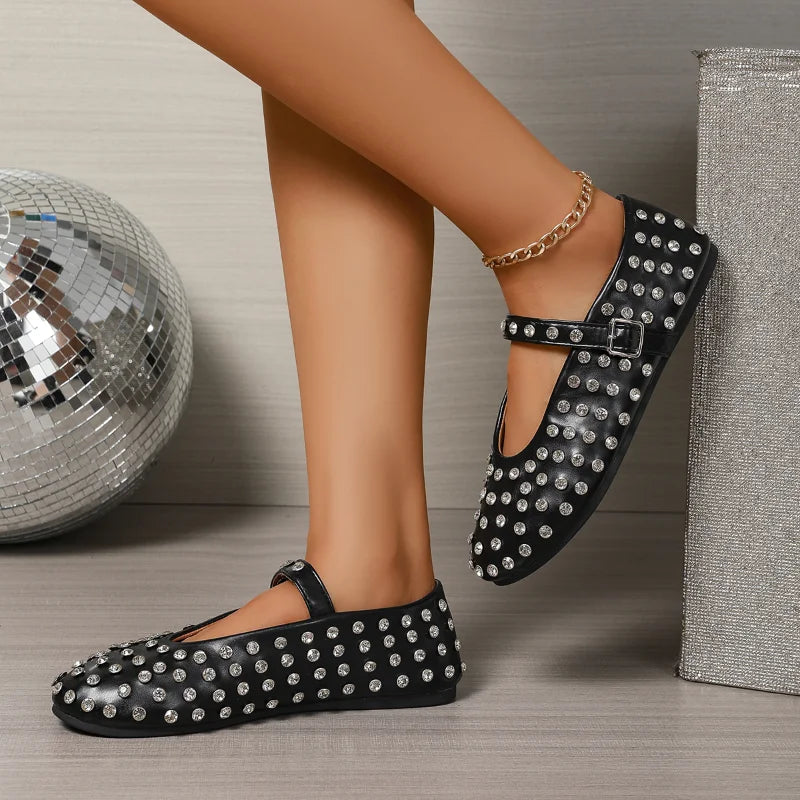 UXST Crystal Rhinestone Mary Jane Flats – Rivet Leather Shoes Mary Jane Flats Axl