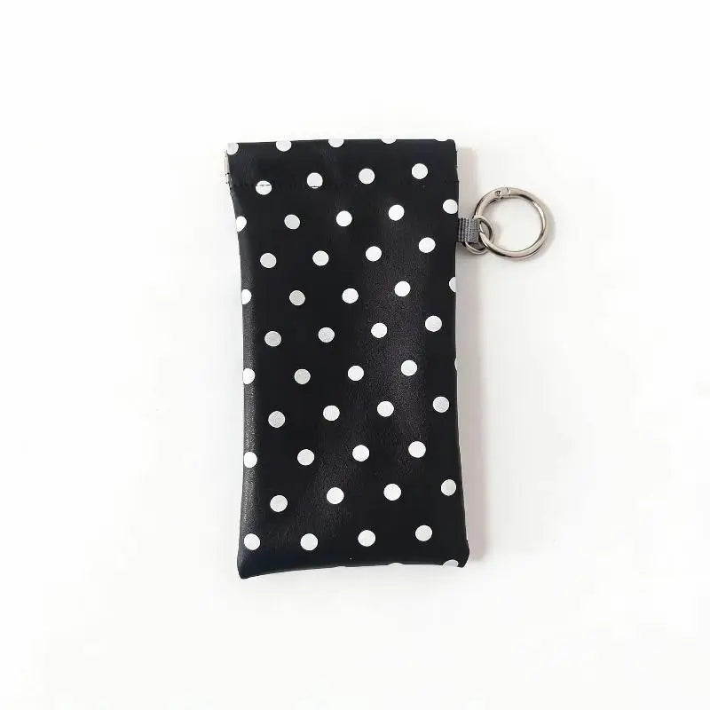 Polka Dot Eyeglass Pouch with Keychain – Soft PU Leather Case Eyeglass Case Axl Black