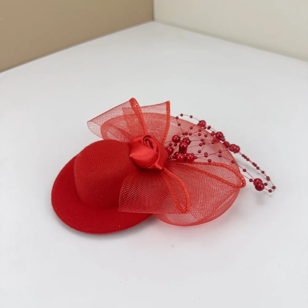 Vintage Fascinator Hat – Pearl Mesh Hair Clip Headpiece Fascinator Hair Clip Axl Red