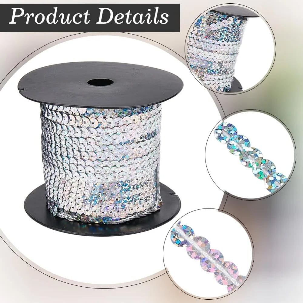 Light Grey Sequin Ribbon Trim 6mm 100 Yards – Sparkle Decor Sequin Ribbon Trim Axl