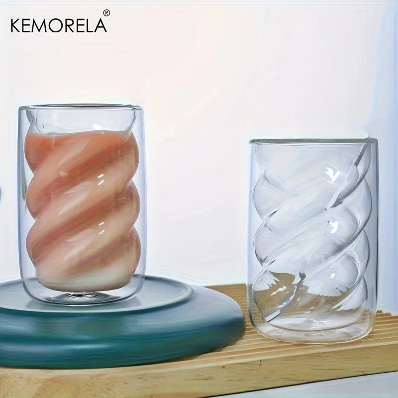 KEMORELA Double-Walled Spiral Glass Cup 320ml | 1 or 2 Pack Glass Coffee Cup Axl