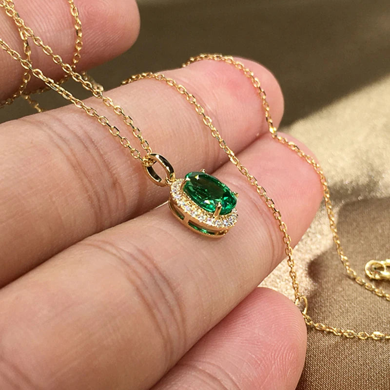Huitan Green Cubic Zirconia Gold Pendant Necklace – Women Pendant Necklace Axl