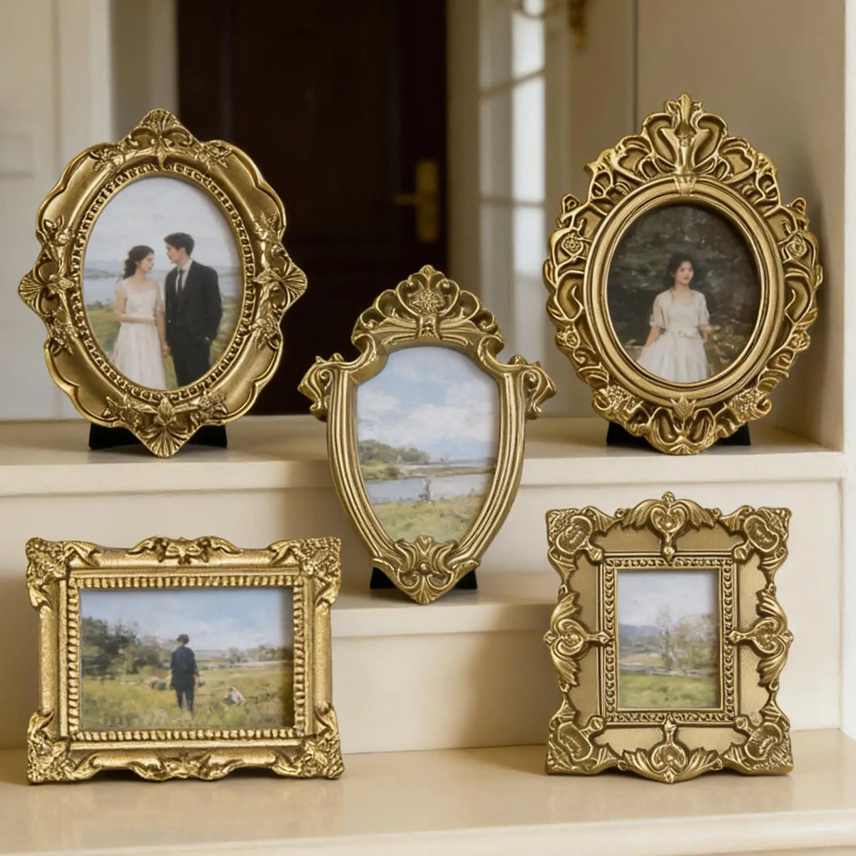 Mini Antique Gold Picture Frames Set of 5 – Vintage Resin Mini Picture Frames Axl