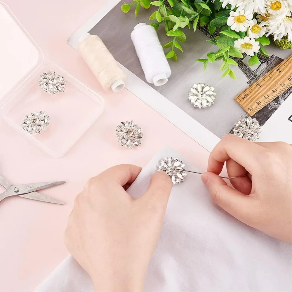 6-Pack 26.5mm Flower Brass Rhinestone Shank Buttons – Crystal Silver Rhinestone Shank Buttons Axl