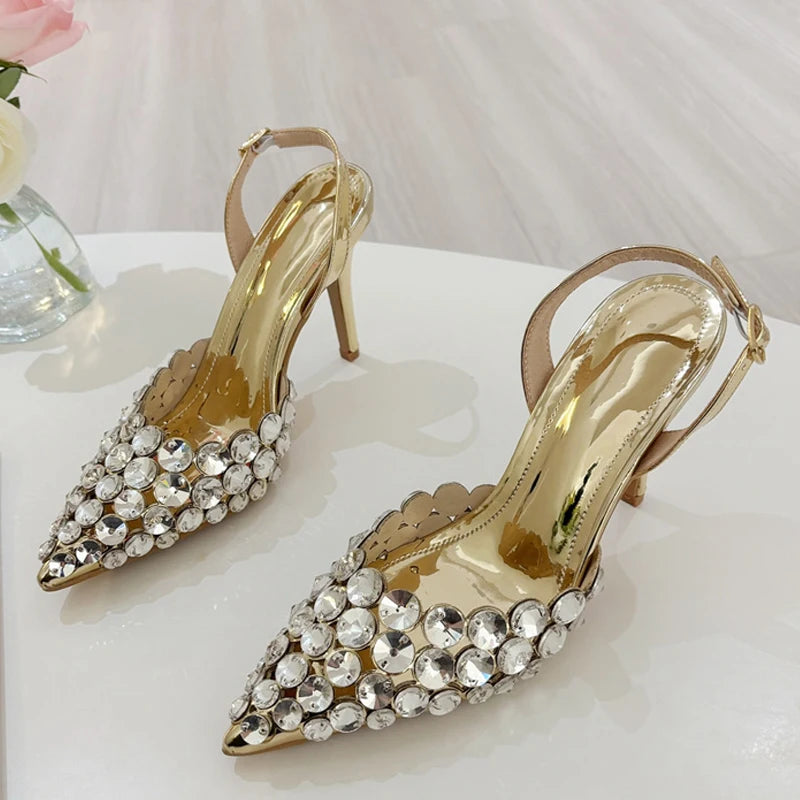 Women's Crystal Stiletto Slingback Pumps | Pointed Toe High Heels Stiletto Slingback Pumps Axl gold 40