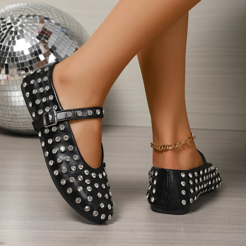 UXST Crystal Rhinestone Mary Jane Flats – Rivet Leather Shoes Mary Jane Flats Axl