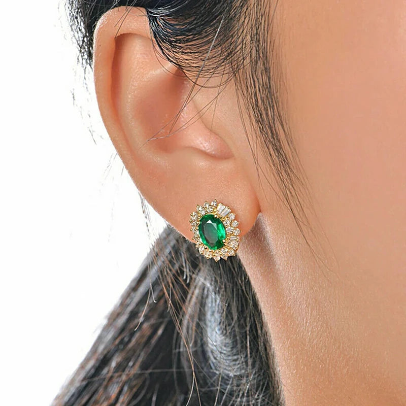 Huitan Gold Hoop Earrings – Green & White Cubic Zirconia Hoop Earrings Axl
