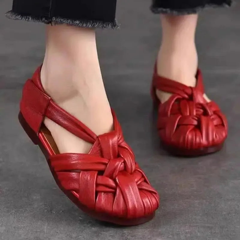 Women's Braided Genuine Leather Flat Slingback Sandals Women's Flat Sandals Axl