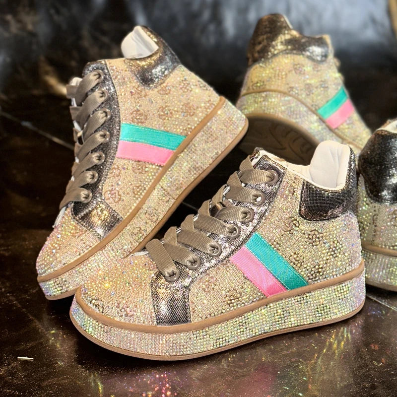 YEAE Women's Rhinestone Platform Sneakers – Sparkle Trainers Platform Sneakers Axl Khaki 40