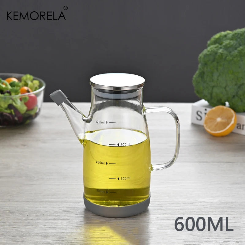 KEMORELA Glass Oil Bottle 600/800/1000ml – Anti-Leak Lid Glass Oil Dispenser Axl 600ML
