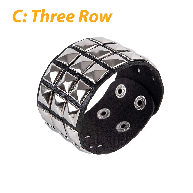 Rivet Stud Wide Cuff Punk Gothic Bracelet – Unisex PU Leather Cuff Bangle Bracelet Axl C