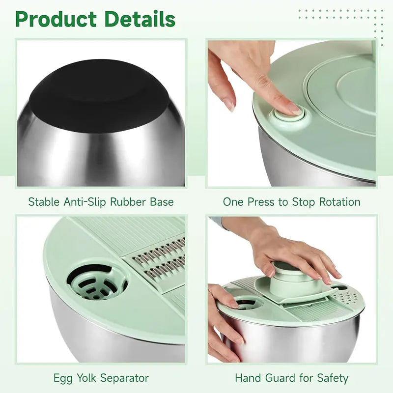 PGY 5Qt Stainless Steel Salad Spinner & Slicer Set – 5 Blades Salad Spinner Set Axl