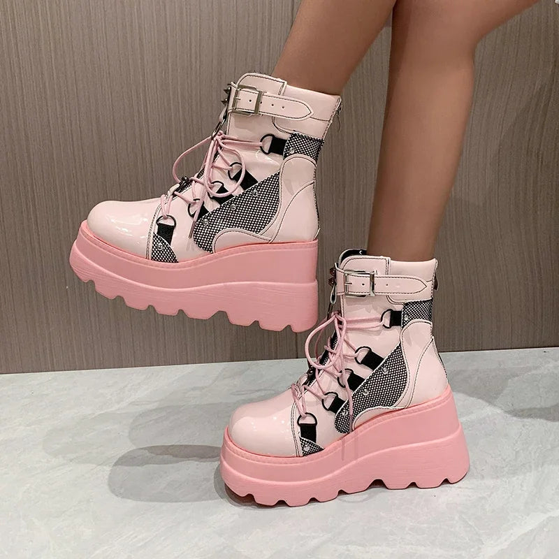 Women's Platform Wedge Ankle Boots | Punk Zip High Heels Platform Ankle Boots Axl