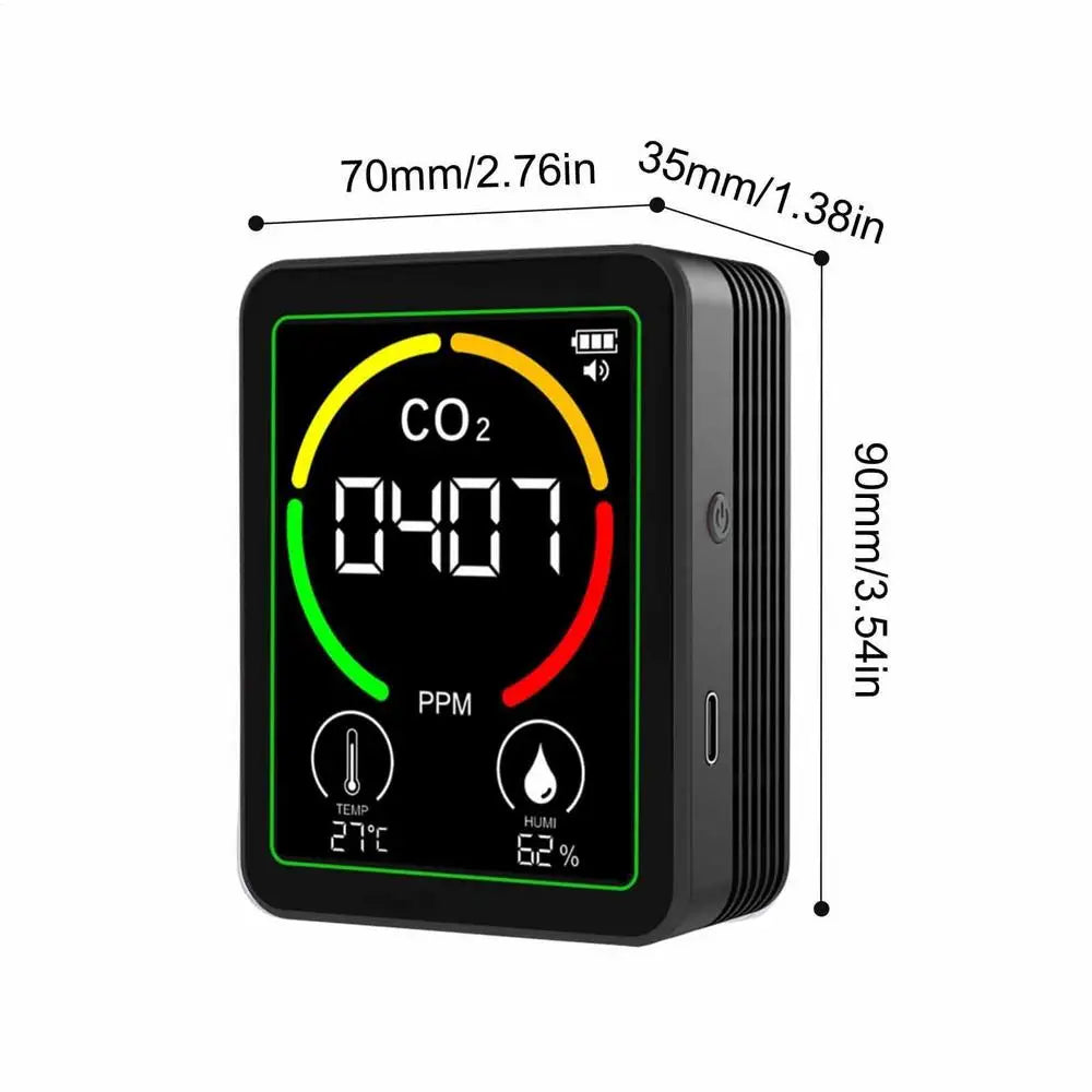 3-in-1 CO2 Air Quality Monitor – Humidity & Temperature Air Quality Monitor Axl Black