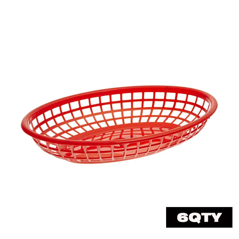 Oval Plastic Food Baskets 6–12 Pcs | Restaurant Serving Trays Food Serving Baskets Axl Red 6pcs